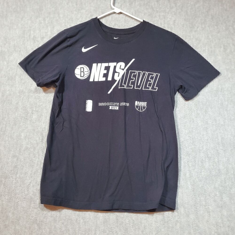 Brooklyn Nets Shirt Mens Small Black Nike Swoosh Logo NBA Basketball Sports Tee